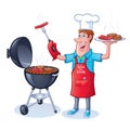 Guy Barbecuing Hamburgers and Hot Dogs